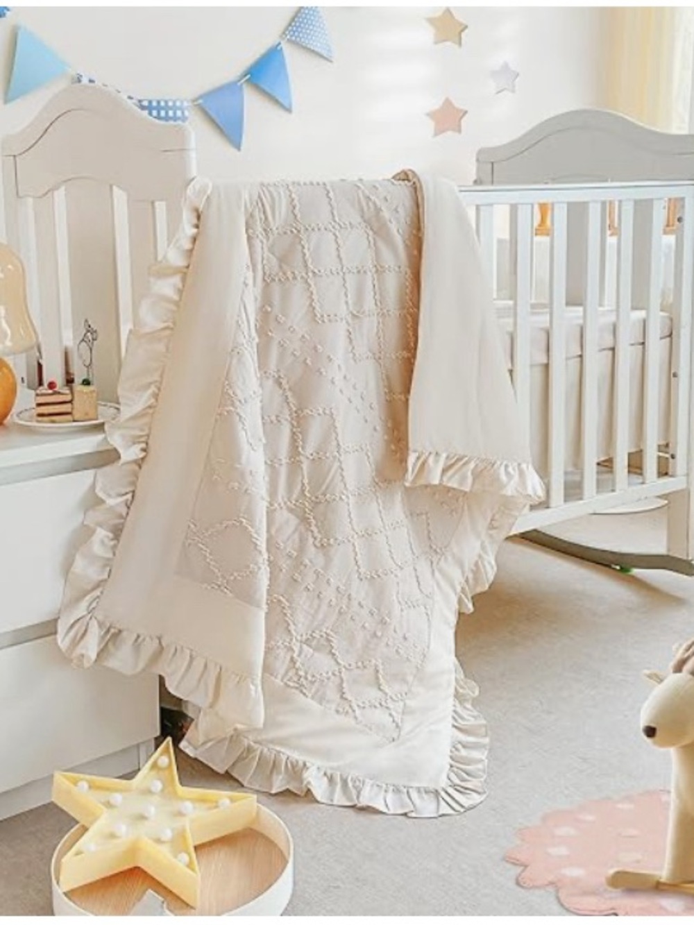 Soft Ruffled Baby Blanket in Beige